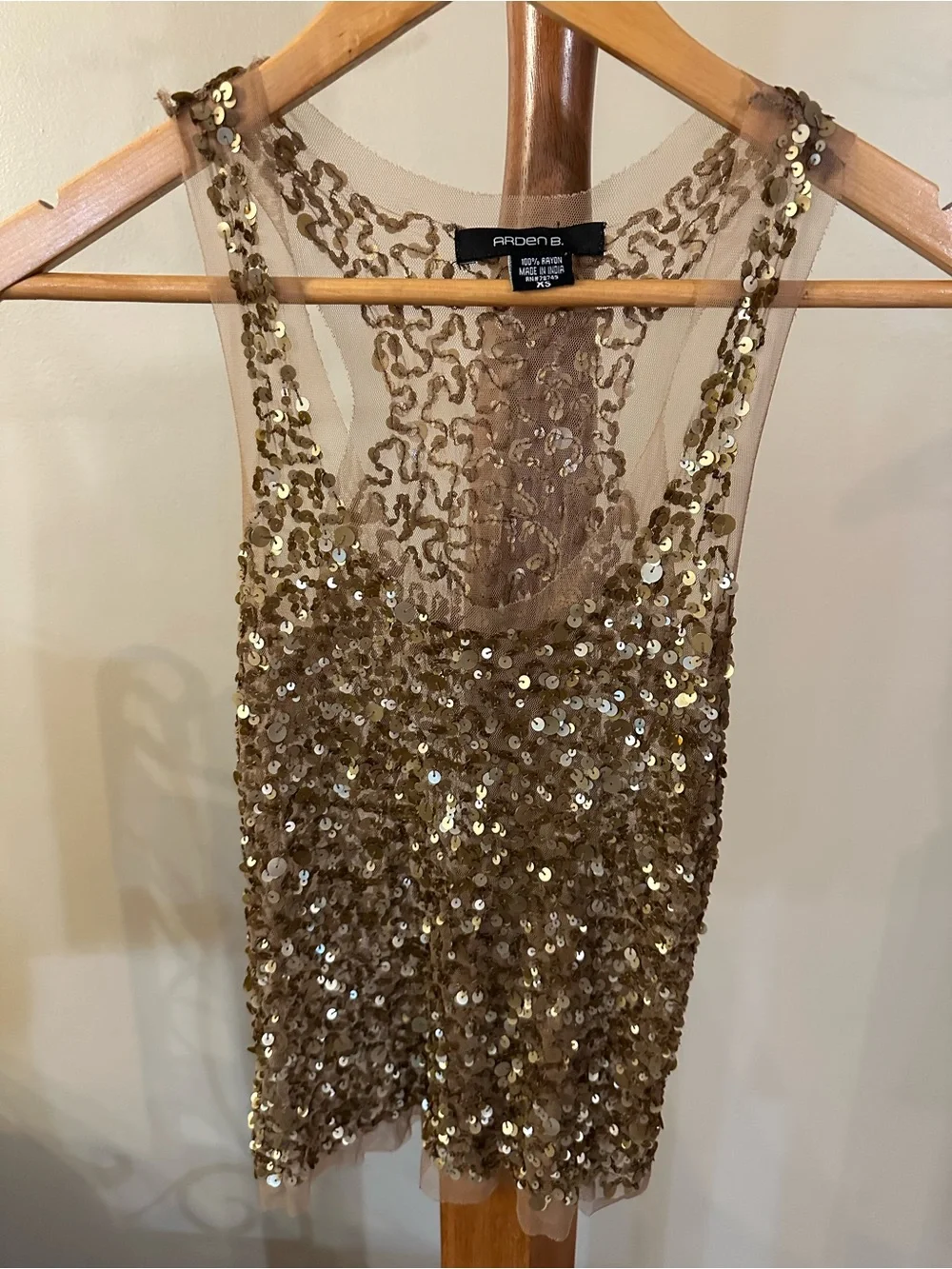 Arden B Gold Sequin Mesh Tank Top